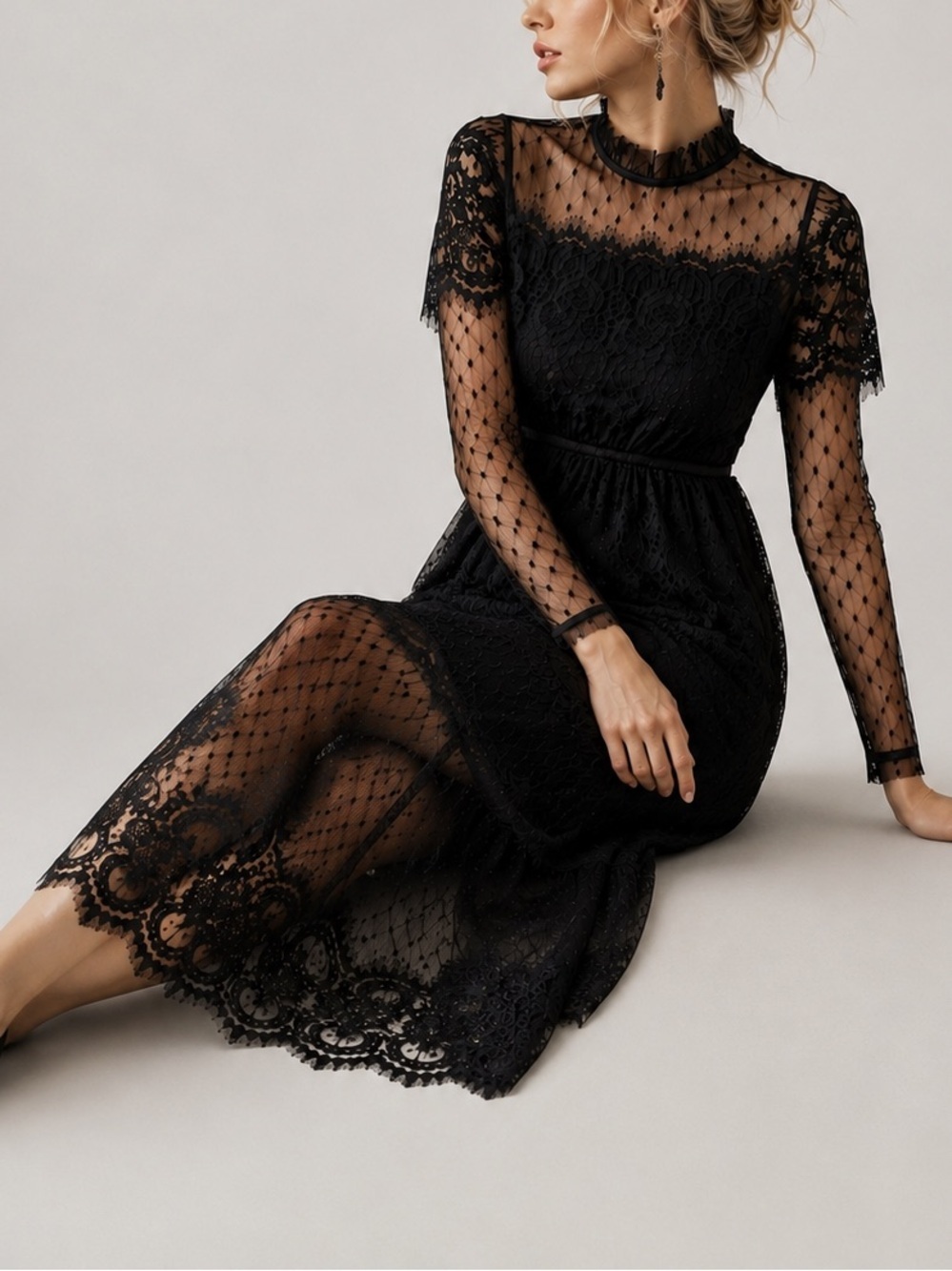 NWOT Dark Feminine 🖤 Black Sheer Midi Dress Wednesday Inspired Whimsigoth Sz S M